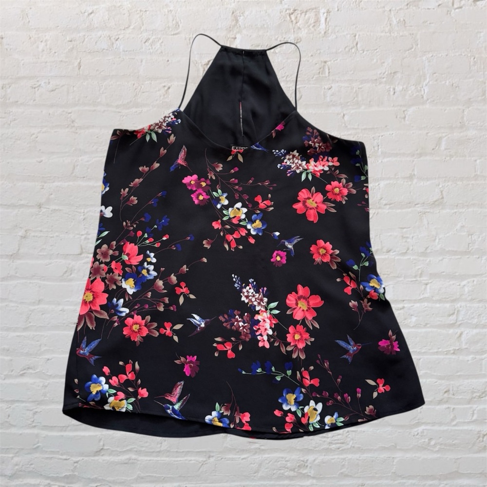 Express black floral print double layer spaghetti strap blouse